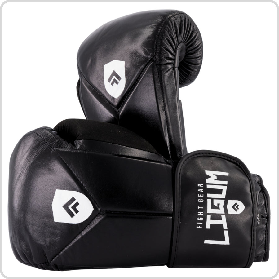 LIGUM DOUBLE CUFF LEATHER BOXING GLOVES - BLACK